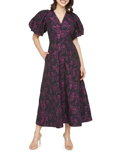 Kay Unger Women's Grace Floral Jacquard Fit & Flare Midi-Dress - Twilight | Thumbnail 4 Kay Unger Women's Grace Floral Jacquard Fit & Flare Midi-Dress - Twilight | Thumbnail 4