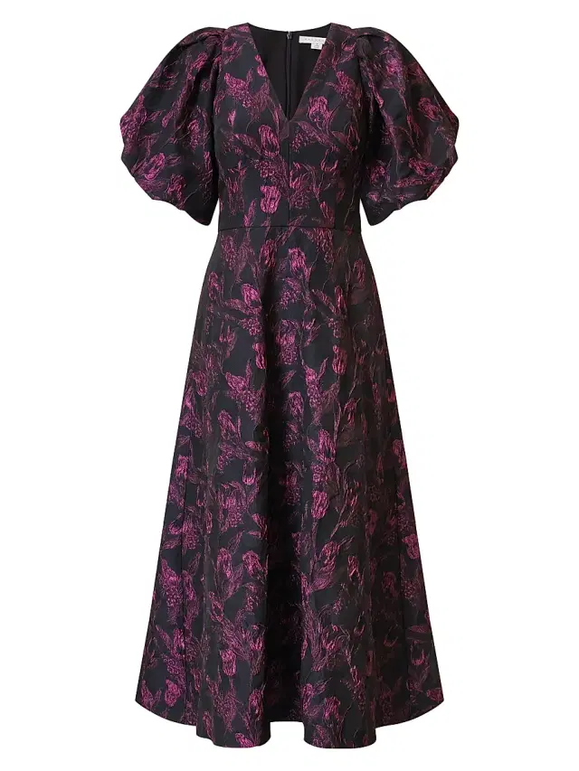 Women's Grace Floral Jacquard Fit & Flare Midi-Dress - Twilight