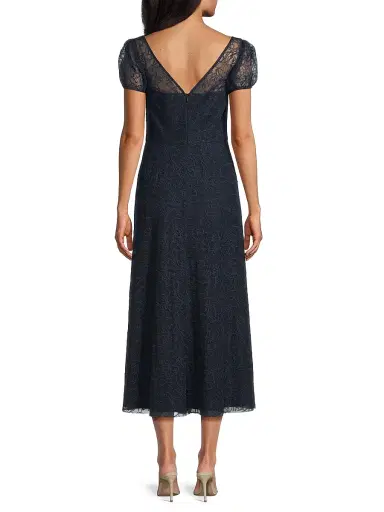 Kay Unger Women's Layla Floral Embroidered Tea-Length Dress - Deep Navy | Thumbnail 5