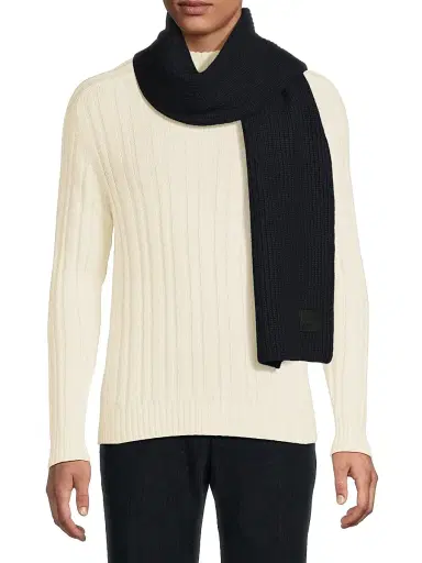 Vince Men's Cashmere Shaker-Stitch Scarf - Navy Blue | Thumbnail 3 Vince Men's Cashmere Shaker-Stitch Scarf - Navy Blue | Thumbnail 3