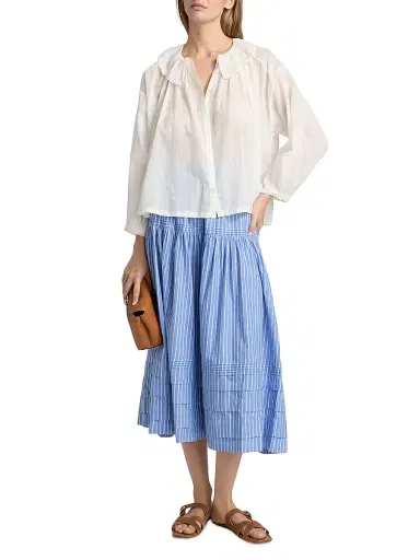 DÔEN Women's Sebastiane Tiered Striped Cotton Midi-Skirt | Thumbnail 2 DÔEN Women's Sebastiane Tiered Striped Cotton Midi-Skirt | Thumbnail 2