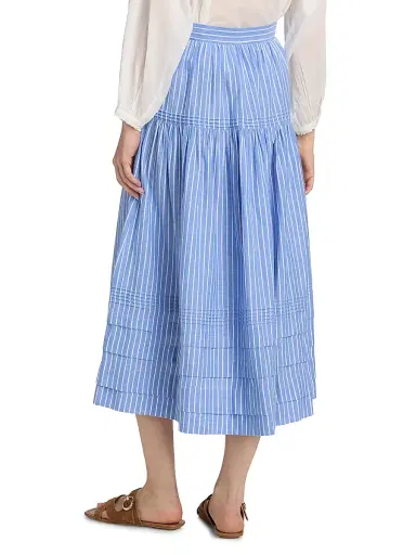 DÔEN Women's Sebastiane Tiered Striped Cotton Midi-Skirt | Thumbnail 5 DÔEN Women's Sebastiane Tiered Striped Cotton Midi-Skirt | Thumbnail 5