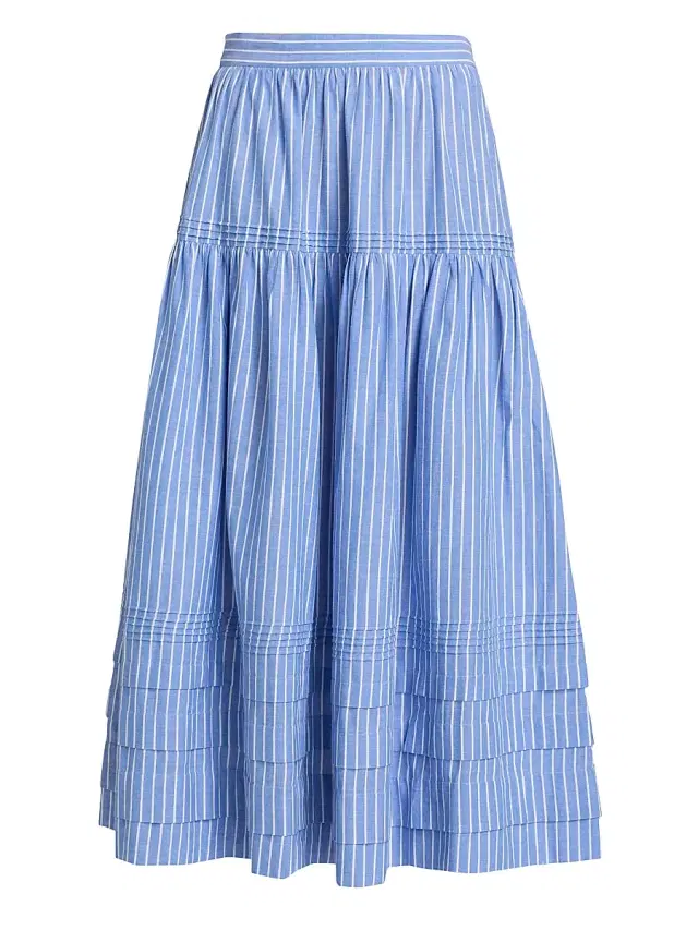 Women's Sebastiane Tiered Striped Cotton Midi-Skirt - Deauville Stripe