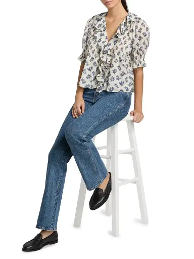 DÔEN Women's Henri Floral Cotton V-Neck Blouse - Creme Pomegranate Bloom - Size Medium | Thumbnail 2 DÔEN Women's Henri Floral Cotton V-Neck Blouse - Creme Pomegranate Bloom - Size Medium | Thumbnail 2