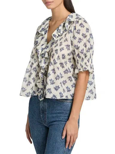 DÔEN Women's Henri Floral Cotton V-Neck Blouse - Creme Pomegranate Bloom - Size Medium | Thumbnail 4 DÔEN Women's Henri Floral Cotton V-Neck Blouse - Creme Pomegranate Bloom - Size Medium | Thumbnail 4