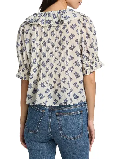 DÔEN Women's Henri Floral Cotton V-Neck Blouse - Creme Pomegranate Bloom - Size Medium | Thumbnail 5 DÔEN Women's Henri Floral Cotton V-Neck Blouse - Creme Pomegranate Bloom - Size Medium | Thumbnail 5