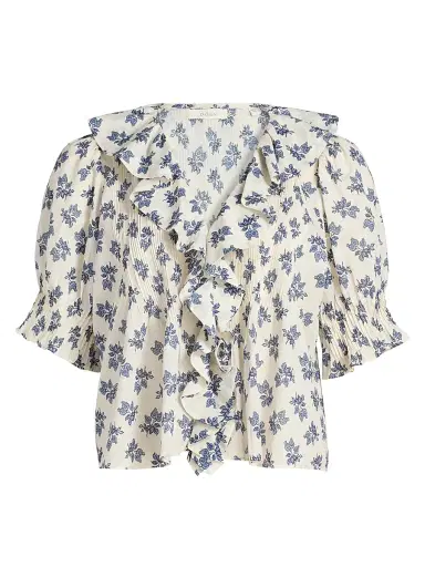 DÔEN Women's Henri Floral Cotton V-Neck Blouse - Creme Pomegranate Bloom - Size Medium | Thumbnail 1 DÔEN Women's Henri Floral Cotton V-Neck Blouse - Creme Pomegranate Bloom - Size Medium | Thumbnail 1