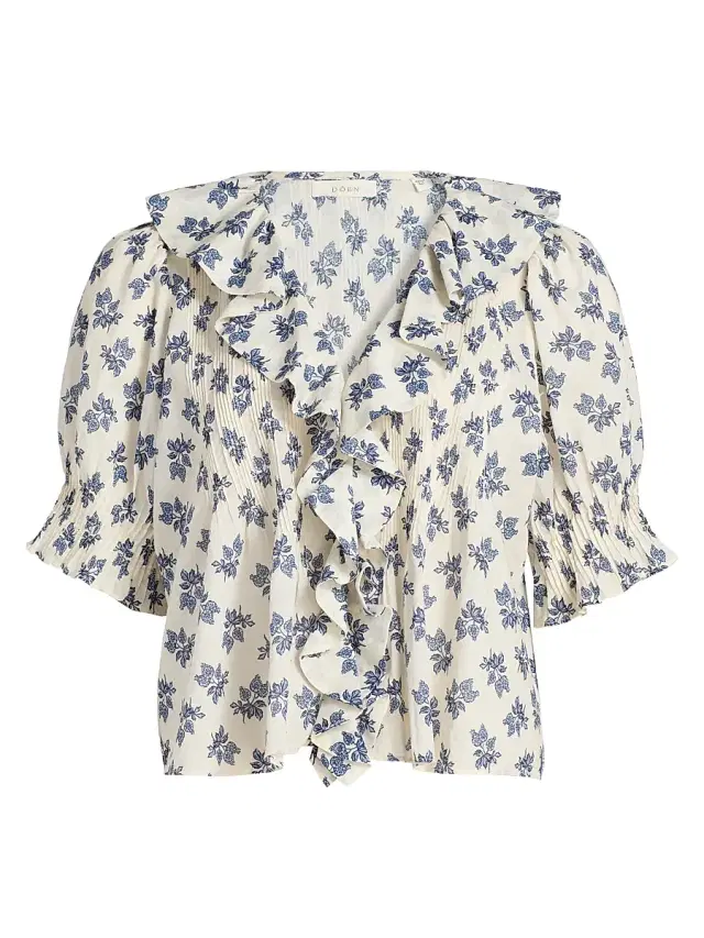 Women's Henri Floral Cotton V-Neck Blouse - Creme Pomegranate Bloom