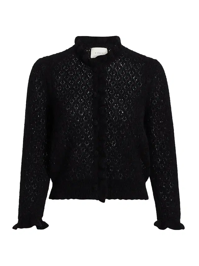 DÔEN Women's Claudie Wool-Blend Open-Knit Cardigan - Black