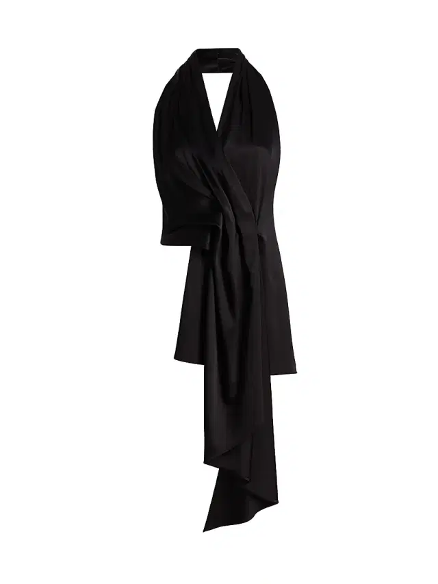 Women's Barbara Satin Asymmetric Halterneck Top - Black