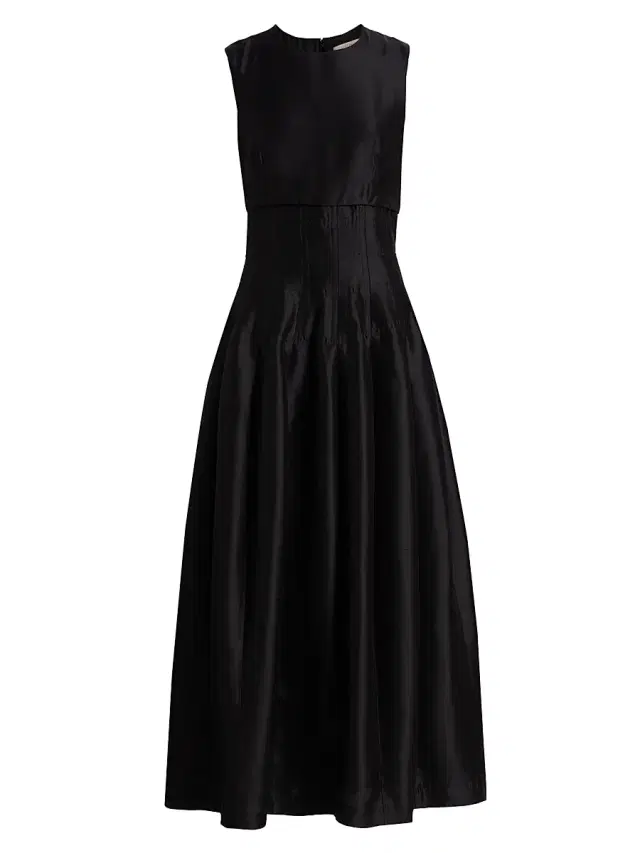 Women's Estefania Shantung Silk Fit & Flare Midi-Dress - Black