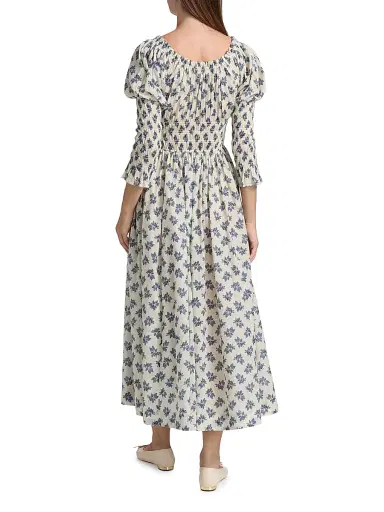 DÔEN Women's Kaira Floral Cotton Midi-Dress - Creme Pomegranate Bloom - Size XXS | Thumbnail 5