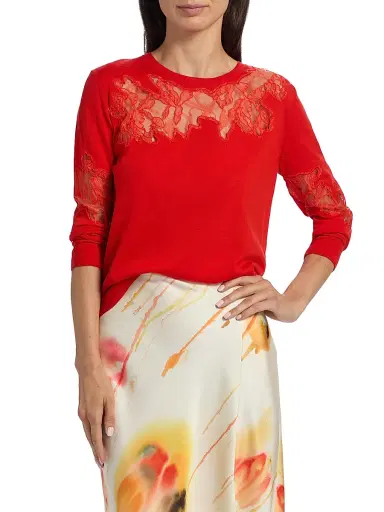 Jason Wu Collection Women's Lace Wool Crewneck Sweater | Thumbnail 3 Jason Wu Collection Women's Lace Wool Crewneck Sweater | Thumbnail 3