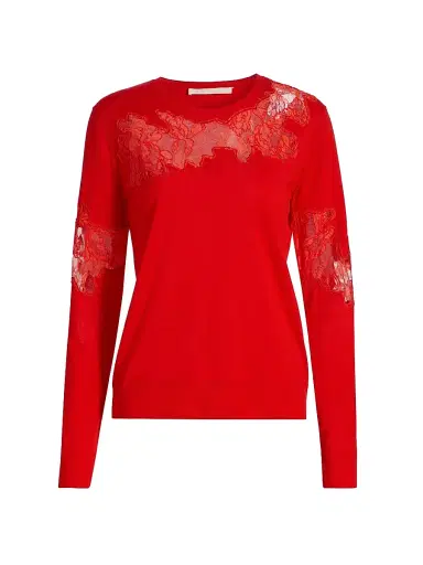 Jason Wu Collection Women's Lace Wool Crewneck Sweater | Thumbnail 1 Jason Wu Collection Women's Lace Wool Crewneck Sweater | Thumbnail 1