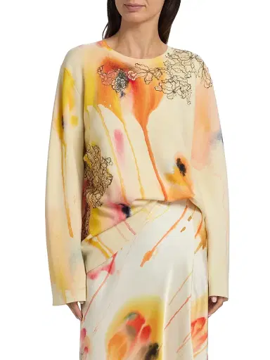Jason Wu Collection Women's Watercolor Floral Wool Sweater | Thumbnail 3 Jason Wu Collection Women's Watercolor Floral Wool Sweater | Thumbnail 3