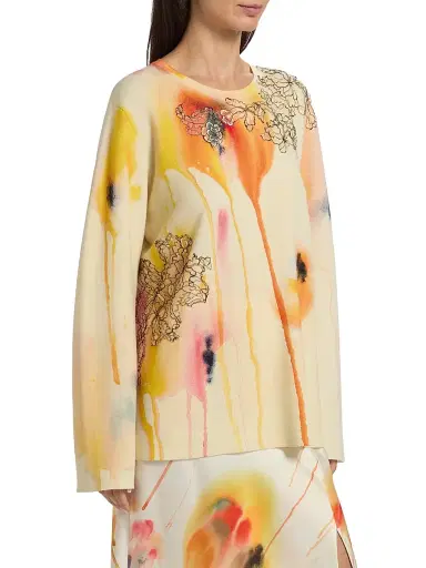 Jason Wu Collection Women's Watercolor Floral Wool Sweater | Thumbnail 4 Jason Wu Collection Women's Watercolor Floral Wool Sweater | Thumbnail 4