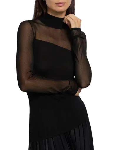 Jason Wu Collection Women's Sheer Merino Wool Asymmetric Top - Black Black | Thumbnail 6 Jason Wu Collection Women's Sheer Merino Wool Asymmetric Top - Black Black | Thumbnail 6
