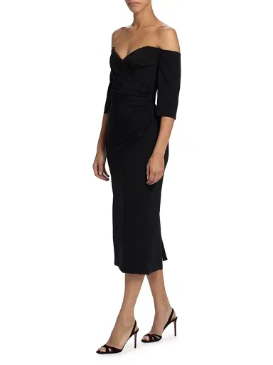 Amsale Women's Off-The-Shoulder Body-Con Midi-Dress - Black - Size 12 | Thumbnail 2 Amsale Women's Off-The-Shoulder Body-Con Midi-Dress - Black - Size 12 | Thumbnail 2