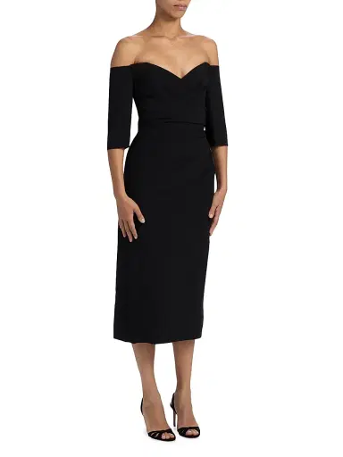 Amsale Women's Off-The-Shoulder Body-Con Midi-Dress - Black - Size 12 | Thumbnail 4 Amsale Women's Off-The-Shoulder Body-Con Midi-Dress - Black - Size 12 | Thumbnail 4