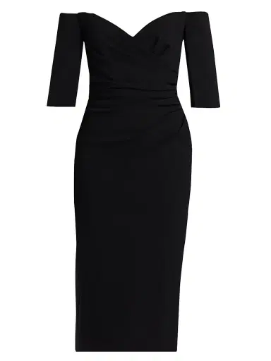 Amsale Women's Off-The-Shoulder Body-Con Midi-Dress - Black - Size 12 | Thumbnail 1 Amsale Women's Off-The-Shoulder Body-Con Midi-Dress - Black - Size 12 | Thumbnail 1