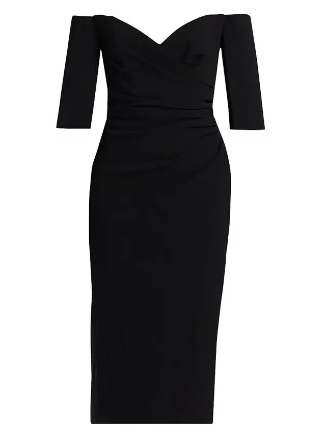 Amsale Women's Off-The-Shoulder Body-Con Midi-Dress - Black