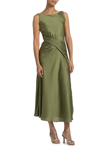 Amsale Women's Gathered Satin Cocktail Dress - Moss - Size 14 | Thumbnail 4 Amsale Women's Gathered Satin Cocktail Dress - Moss - Size 14 | Thumbnail 4