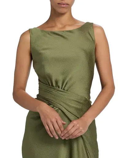 Amsale Women's Gathered Satin Cocktail Dress - Moss - Size 14 | Thumbnail 6 Amsale Women's Gathered Satin Cocktail Dress - Moss - Size 14 | Thumbnail 6