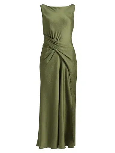 Amsale Women's Gathered Satin Cocktail Dress - Moss - Size 14 | Thumbnail 1 Amsale Women's Gathered Satin Cocktail Dress - Moss - Size 14 | Thumbnail 1