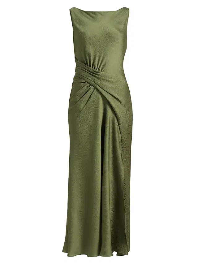 Women's Gathered Satin Cocktail Dress - Moss