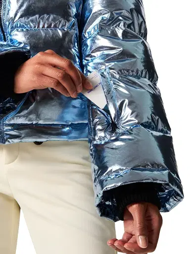 Perfect Moment Women's Polar Flare Houndstooth Ski Jacket - Light Blue Foil | Thumbnail 5 Perfect Moment Women's Polar Flare Houndstooth Ski Jacket - Light Blue Foil | Thumbnail 5