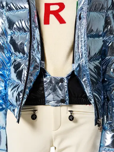 Perfect Moment Women's Polar Flare Houndstooth Ski Jacket - Light Blue Foil | Thumbnail 6 Perfect Moment Women's Polar Flare Houndstooth Ski Jacket - Light Blue Foil | Thumbnail 6