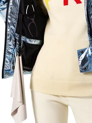 Perfect Moment Women's Polar Flare Houndstooth Ski Jacket - Light Blue Foil | Thumbnail 7 Perfect Moment Women's Polar Flare Houndstooth Ski Jacket - Light Blue Foil | Thumbnail 7