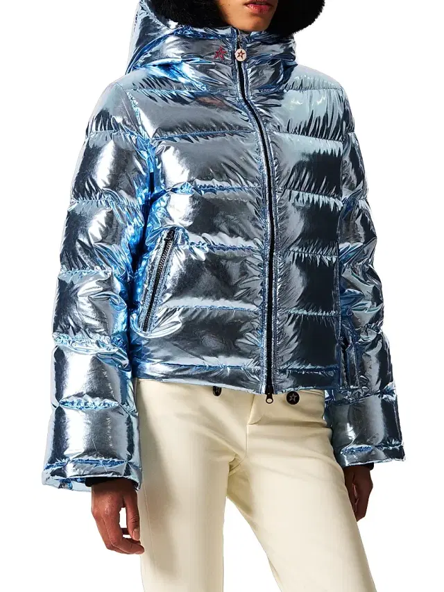 Perfect Moment Women's Polar Flare Houndstooth Ski Jacket - Light Blue Foil