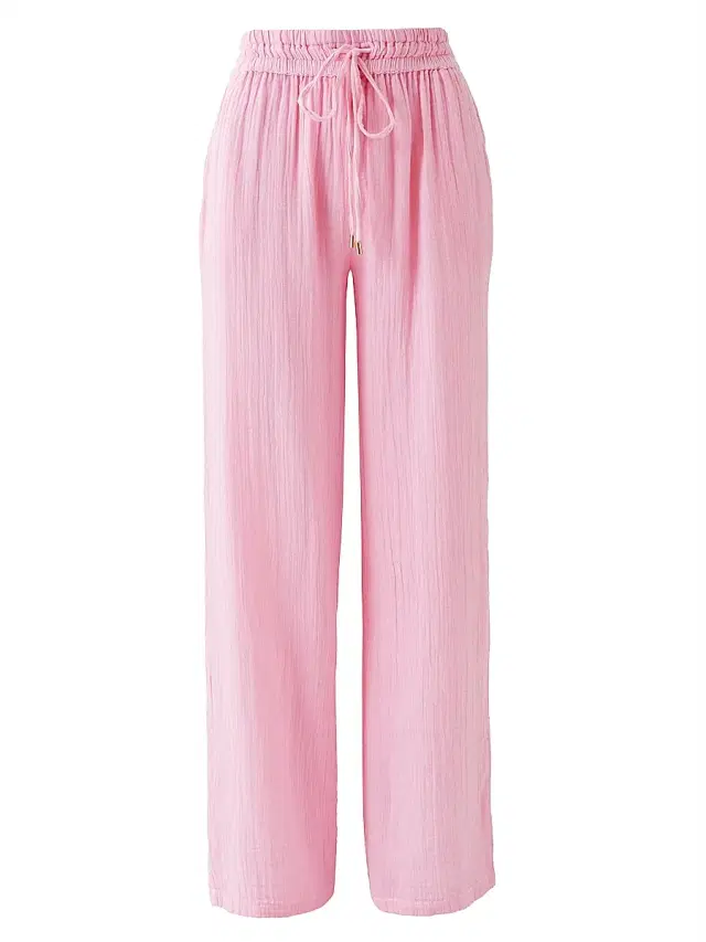 Women's Krissy Crinkle Cotton Wide-Leg Pants - Rose