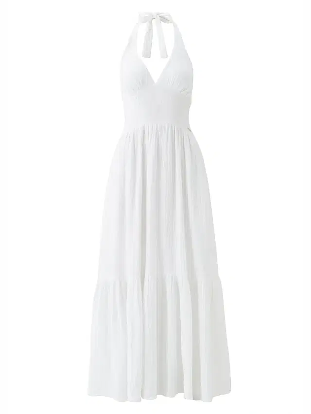 Melissa Odabash Women's Shay Crinkled Cotton Halterneck Maxi Dress - White