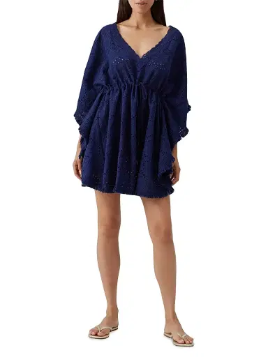 Melissa Odabash Women's Ivy Core Broderie Anglaise Drawstring Short Caftan | Thumbnail 2