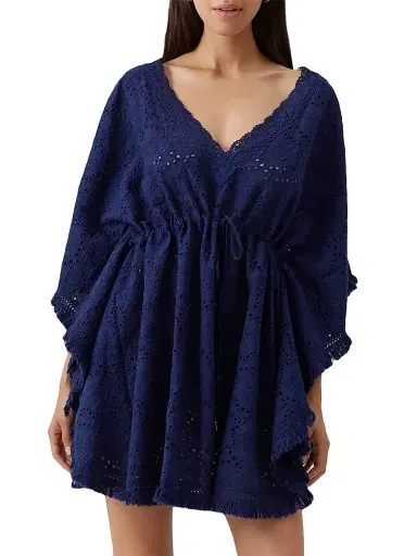 Melissa Odabash Women's Ivy Core Broderie Anglaise Drawstring Short Caftan | Thumbnail 3