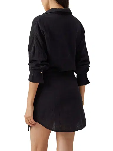 Melissa Odabash Women's Sara Cotton Tie-Waist Mini-Shirtdress - Black | Thumbnail 4