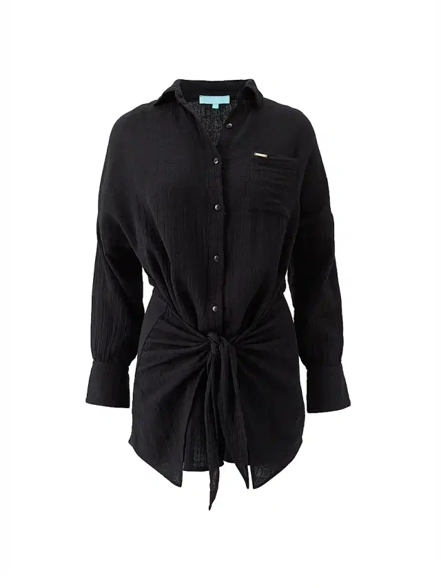 Melissa Odabash Women's Sara Cotton Tie-Waist Mini-Shirtdress - Black