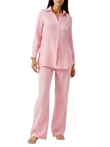 Melissa Odabash Women's Leona Crinkled Cotton Button-Down Shirt - Rose | Thumbnail 2