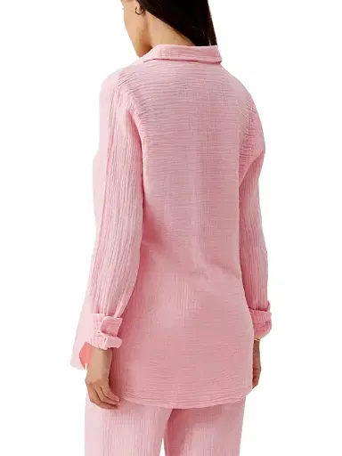 Melissa Odabash Women's Leona Crinkled Cotton Button-Down Shirt - Rose | Thumbnail 4