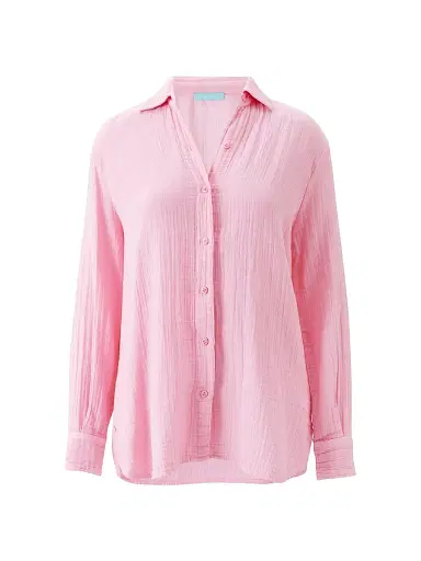 Melissa Odabash Women's Leona Crinkled Cotton Button-Down Shirt - Rose | Thumbnail 1
