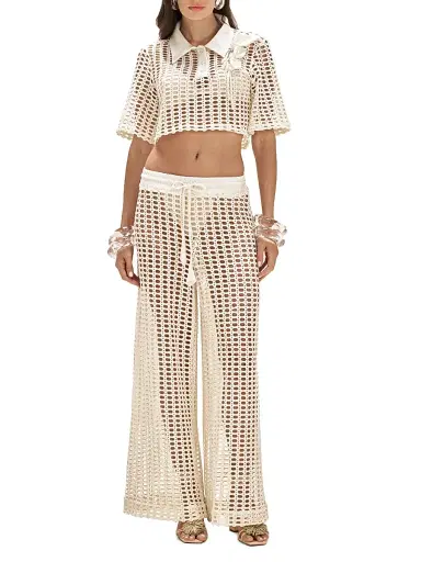 PatBo Women's Selene Open-Knit Crop Top - Off White - Size XS | Thumbnail 2 PatBo Women's Selene Open-Knit Crop Top - Off White - Size XS | Thumbnail 2