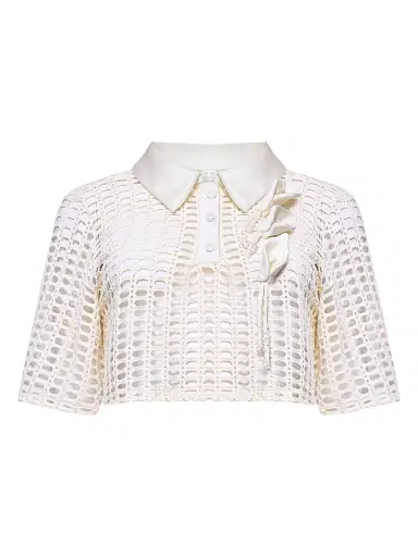 PatBo Women's Selene Open-Knit Crop Top - Off White - Size XS | Thumbnail 1 PatBo Women's Selene Open-Knit Crop Top - Off White - Size XS | Thumbnail 1