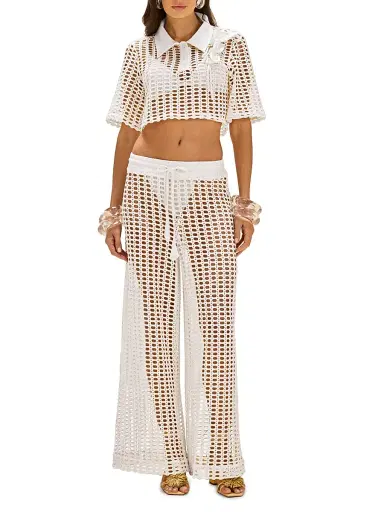 PatBo Women's Selene Open-Knit Drawstring Pants - Off White - Size XS | Thumbnail 2