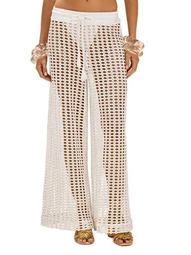 PatBo Women's Selene Open-Knit Drawstring Pants - Off White - Size XS | Thumbnail 4