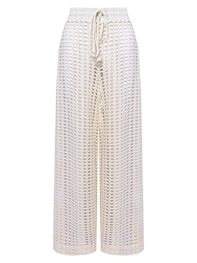 PatBO Women's Selene Open-Knit Drawstring Pants - Off White