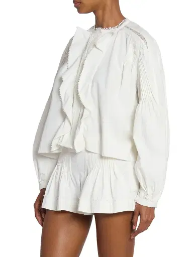 Isabel Marant Women's Cubraly Lace-Trim Ruffled Cotton Top - White | Thumbnail 4 Isabel Marant Women's Cubraly Lace-Trim Ruffled Cotton Top - White | Thumbnail 4