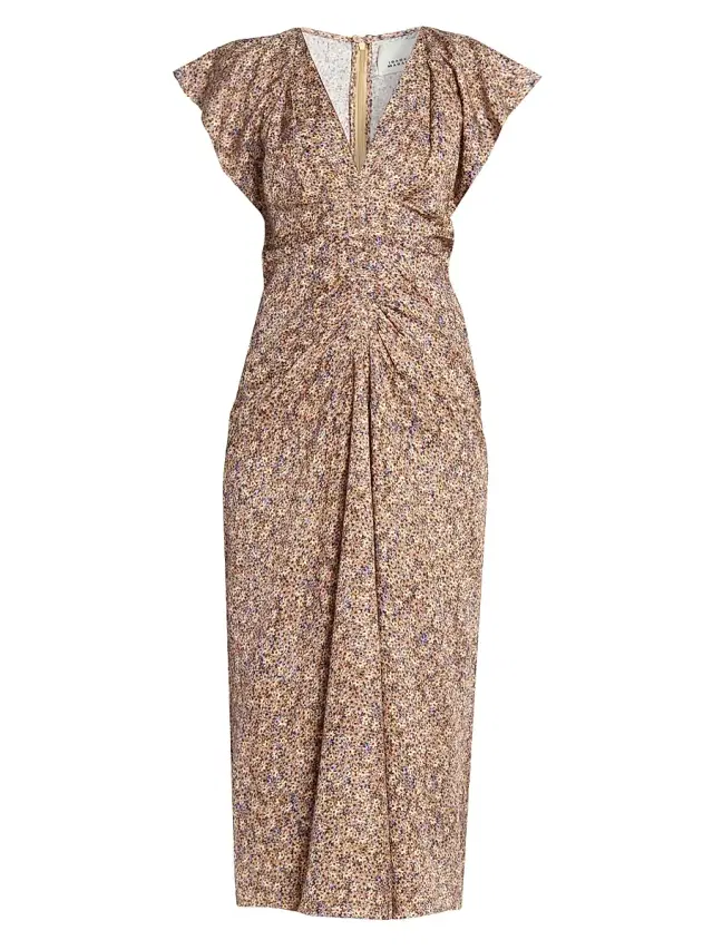 Isabel Marant Women's Lyndsay Floral Ruched Silk-Blend Midi-Dress - Ochre
