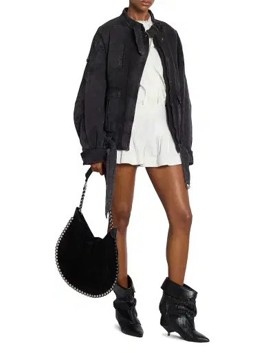 Isabel Marant Women's Oskan Eyelet-Trim Suede Hobo Bag - Black Silver | Thumbnail 2